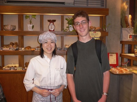 Brian with a New Friend at a Tokyo bakery