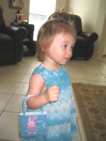 Mia with her purse