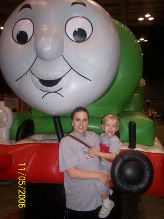 My son and I at the Thomas exhibit.