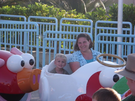 Carter and I on an Elmo ride at Sea World