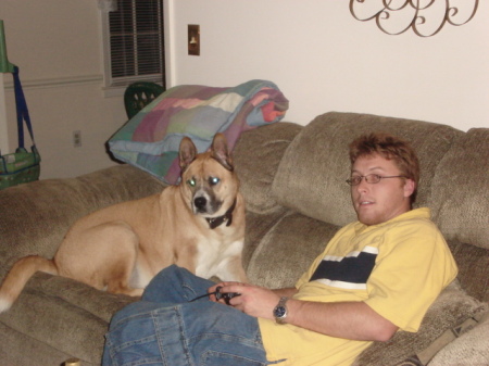 James and his dog Xion (Akita)