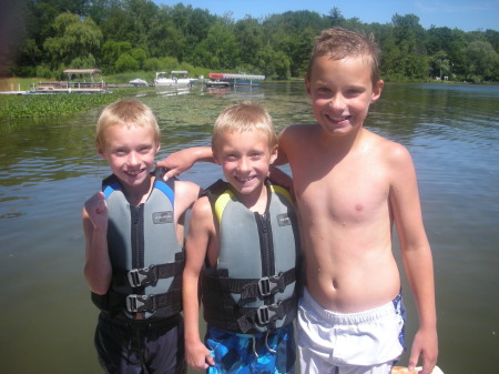 Dylan, Max and Austin at Lake Winnapisake
