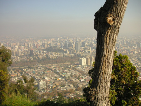 Santiago and smog from St.  Cristobal, Chile