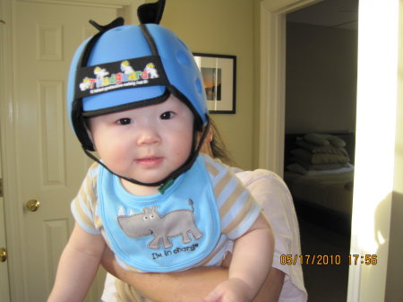 My son Nathan with "Walking helmet"