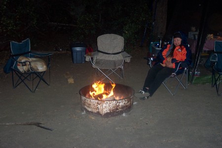 Sandy and Harley enjoying the campfire.