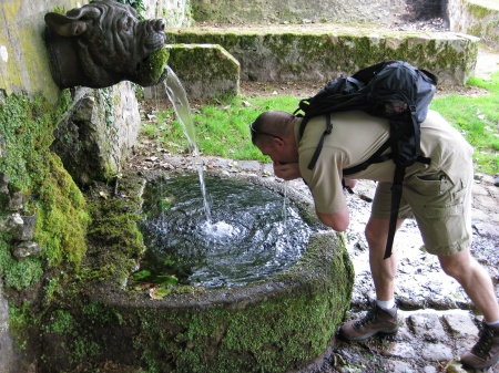 Drinking from the fountain at Belleau Wood