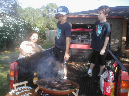 boys grilling superbowl sunday, GO GIANTS!!