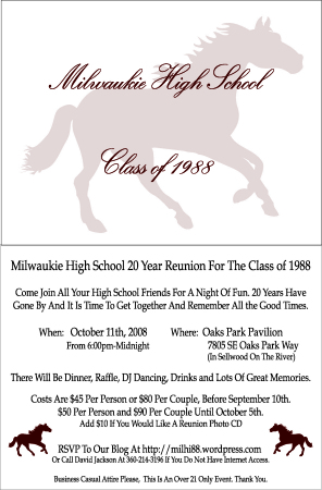 1988 Class Reunion Mil Hi Invite