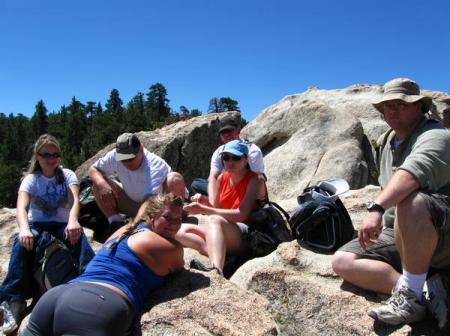 all sitting down on a rock near Big Bear Lake