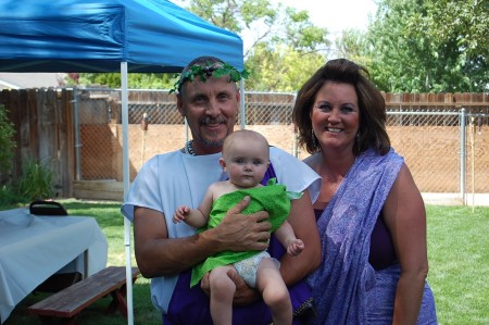 Buzz, I and Jordyn at the Toga party