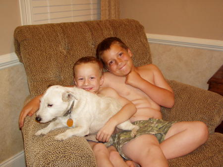 MY GRANDSONS AND PEBBLE MY DOG