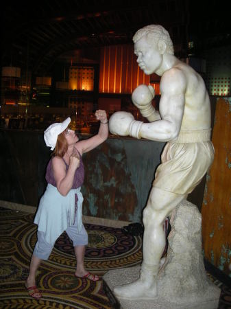 Norma sparring with Holyfield.