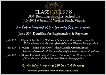 30th Reunion Reminder Card