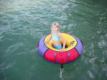 Nadia at the boat house swimming in the Lake