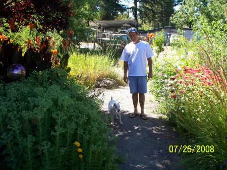 Brian (husband) & Mark (dog) in our garden