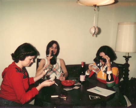Robin, Kim and Cindy playing cards