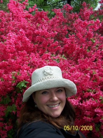 In my "Blossom" hat at the Rutger's Gardens