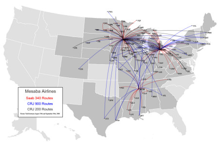 Mesaba Route Map Sept 2008