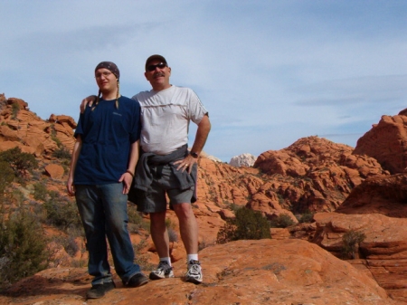 My son and I hiking the red cliffs