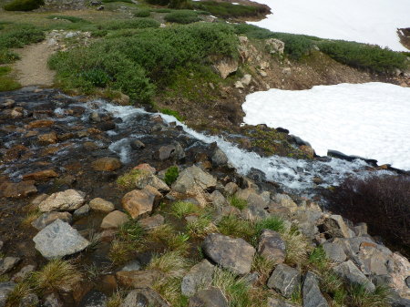 Snow and rushing water in the same picture