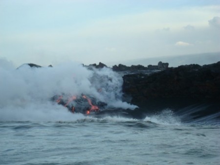 Lava flowing into the ocean