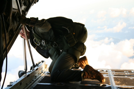 Jumpmaster looking for the drop zone