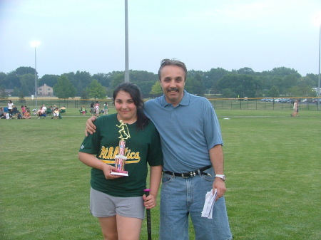 Nina & her dad after winning the Home Run Derb