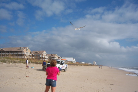 Connie feeding the sea gulls