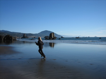 Running on the Port Orford, Oregon shore.