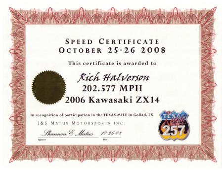 Speed Certificate