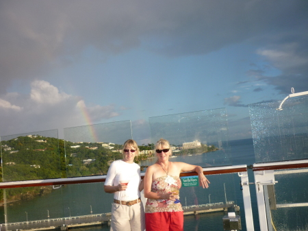 under a Caribbean rainbow, with friend Denise