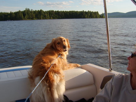 Rosie/my dog's first boat ride