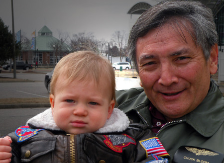 Carson and Grandpa with Flight Jackets