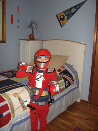 Thomas in his Power Ranger suit