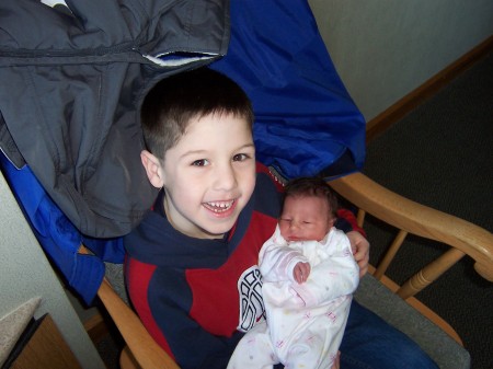 Noah and Hannah the day after she was born.