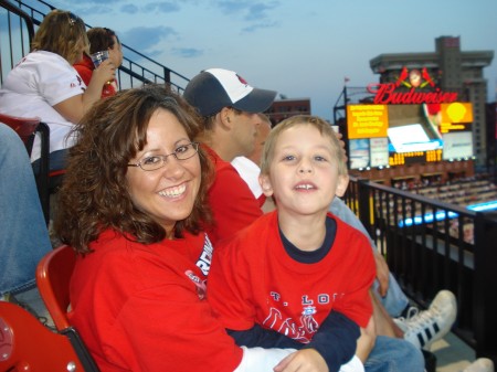 Trevor and Mom at Trevor's 1st Cardinal game