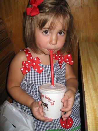 Sophie's first milk shake, Thanks Grandpa!!!