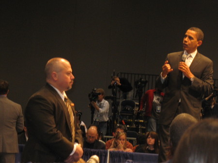 Then Senator Obama at a town hall meeting
