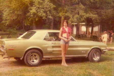 Donna and 1968 Mustang in New York in 1974