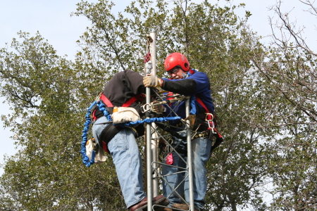 Pulling the gin pole up.