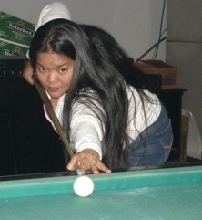 TRYING to play pool...