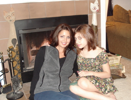 Natalie and Melanie by the fireplace..