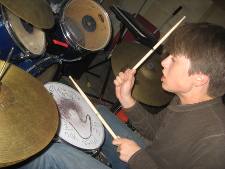 Evan playing drums