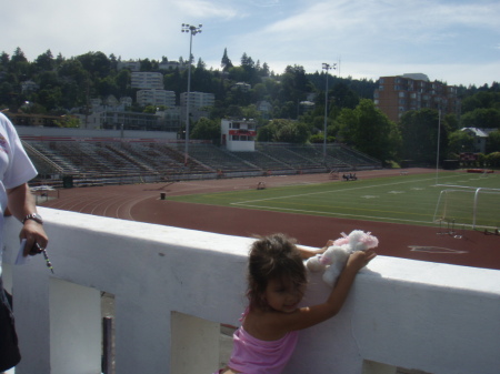 My daughter Kiana overlooking football field