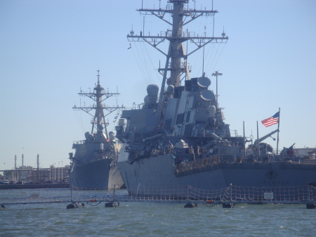 The USS Cole, Her bow is facing forward.