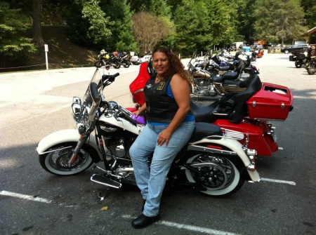 Lucy on her Softail