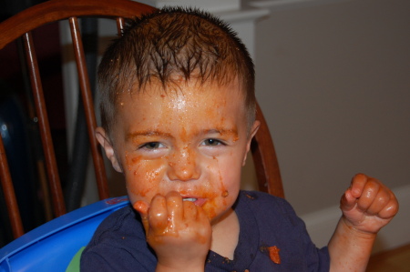 Noah enjoying his dinner