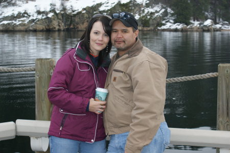 My husband and me on the boardwalk at Coeur d'Alene Lake