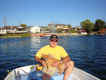 Relaxing on the lake with Nina, May 2009.