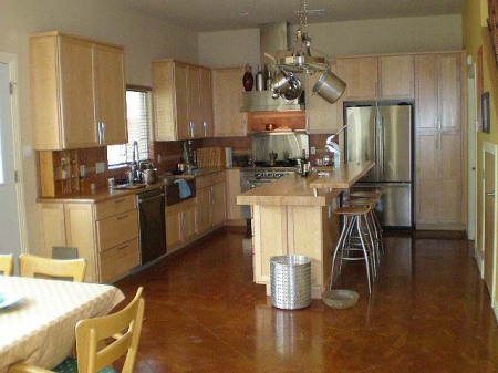 kitchen w old pot rack